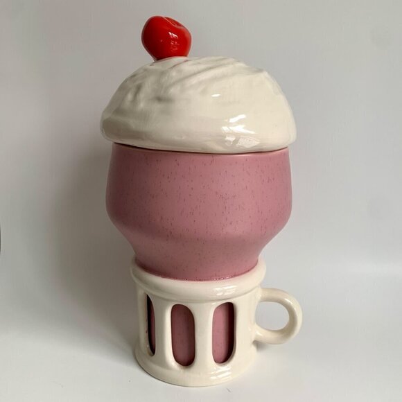 ADORABLE Vintage Milkshake Cookie Jar with Cherry 13" Tall - Picture 1 of 12